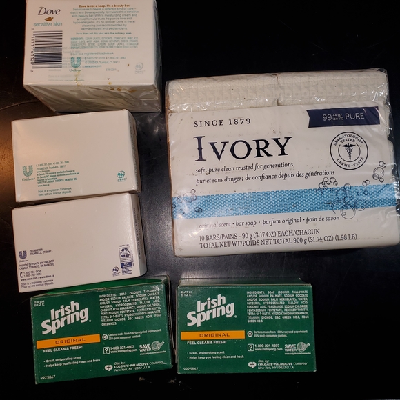 16 bars unopened soap, 10  IVORY, 4  Dove, 2  Irish Spring+ 1 new soap box - Picture 2 of 8